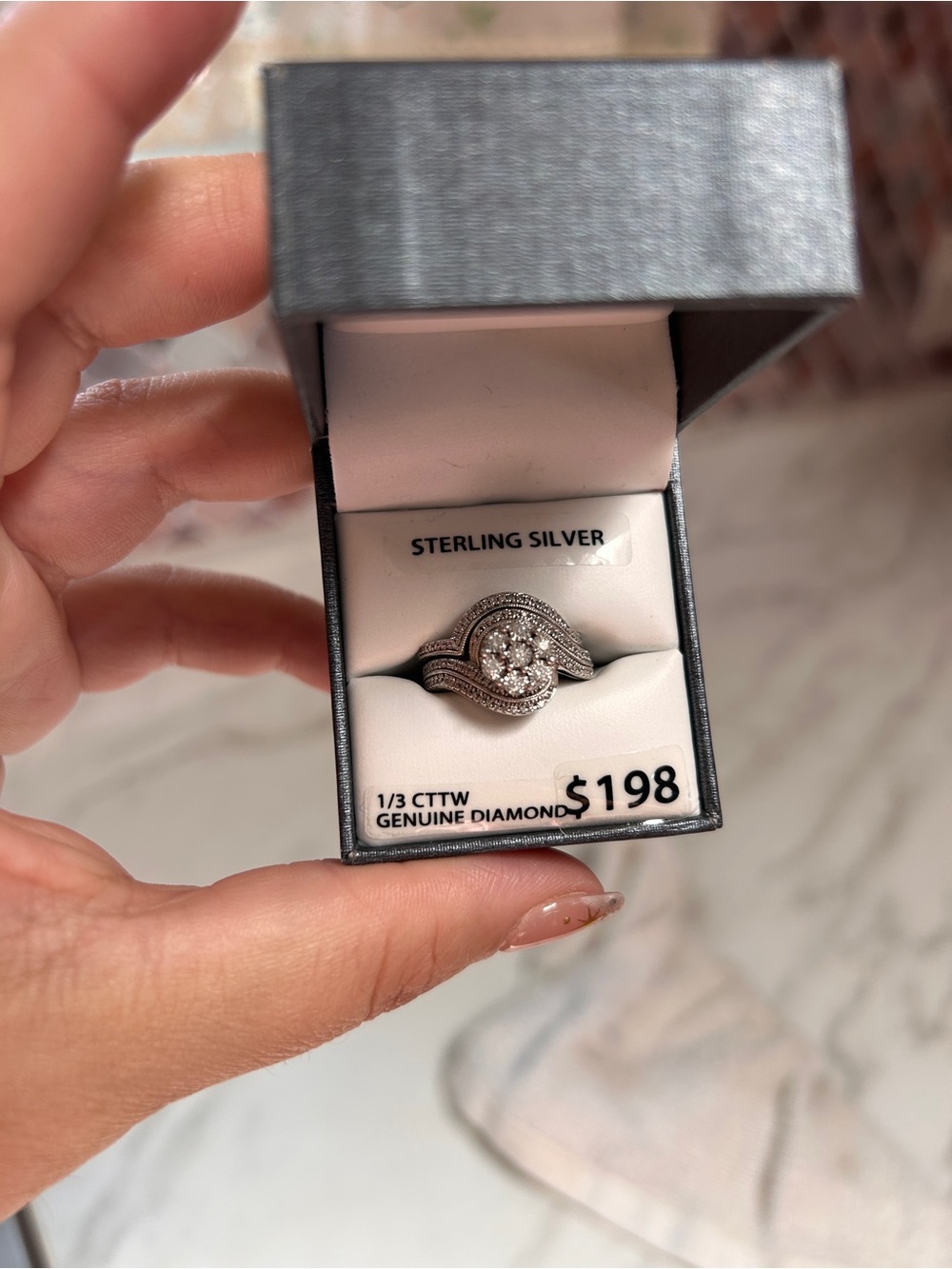 Sterling Silver White Diamond Cluster Ring